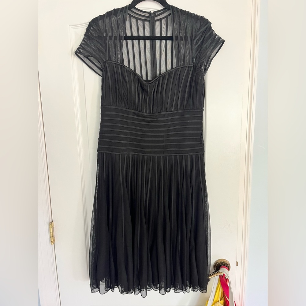 Mesh stripe textured black dress